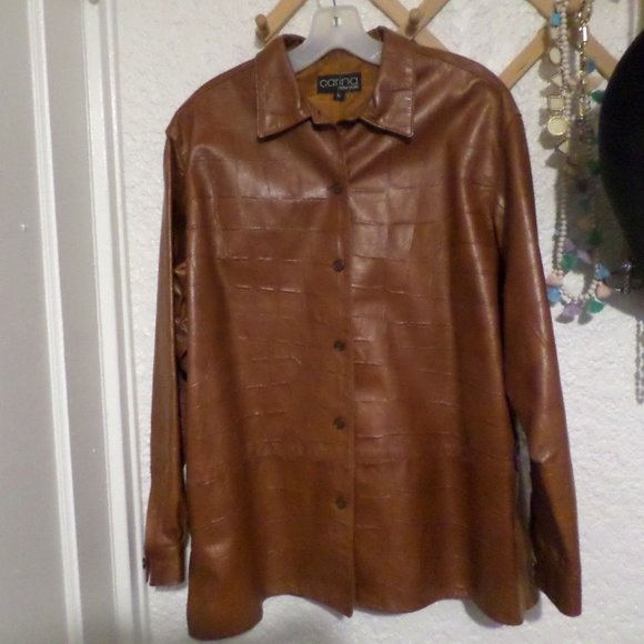 Carina New York Embossed Leather Car Coat Sz L - Picture 1 of 9